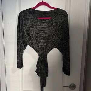 Lucky Brand Black Long Sleeve Tie-Front Tee